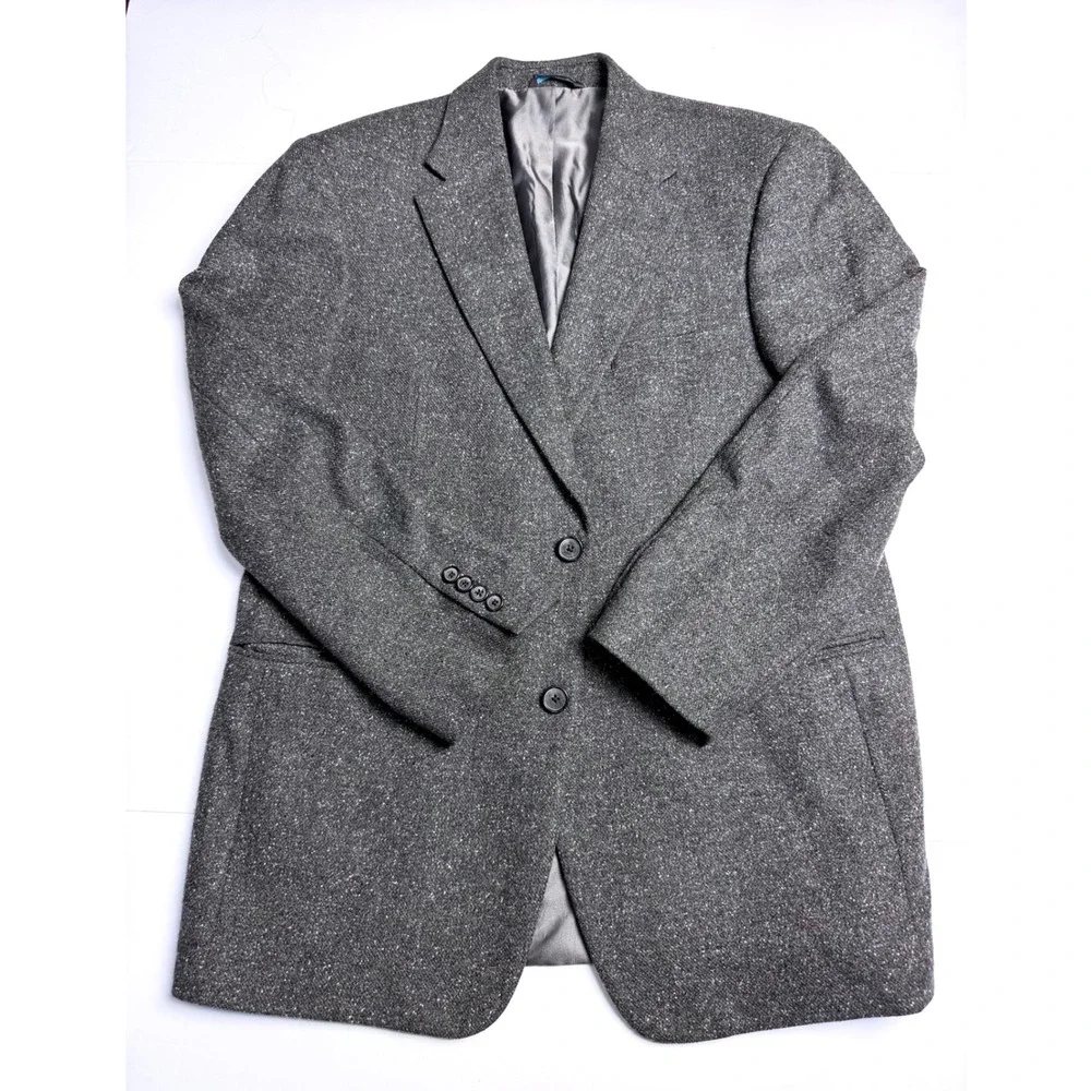John Bartlett Mens 42R Blazer Charcoal Grey Salt Pepper Two Button Sport Coat